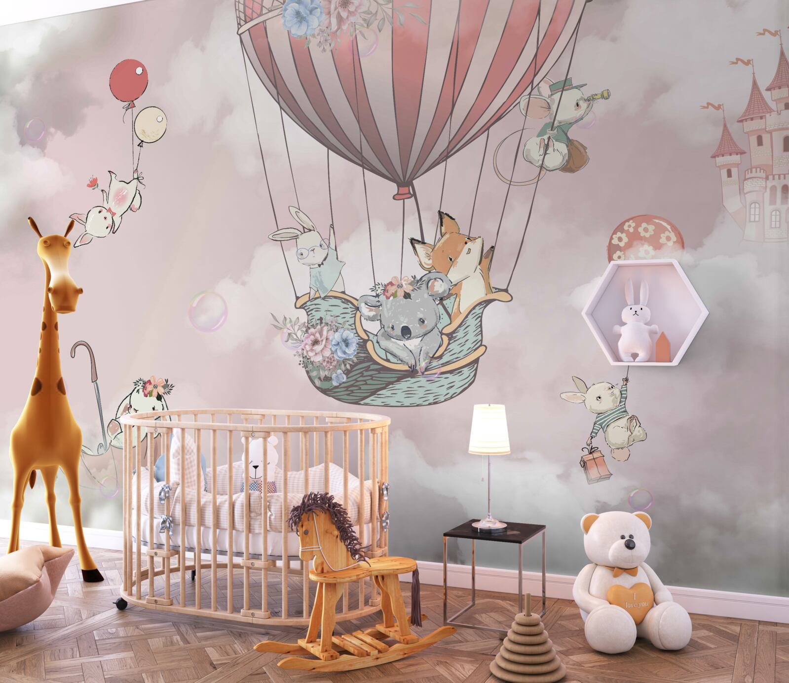 Fototapeta rozprávkové zvieratá plávajúce v pozadí hradu