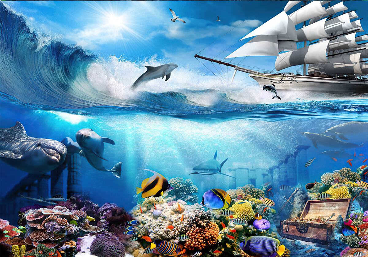 Fototapeta loď a vodný vesmír pod ňou