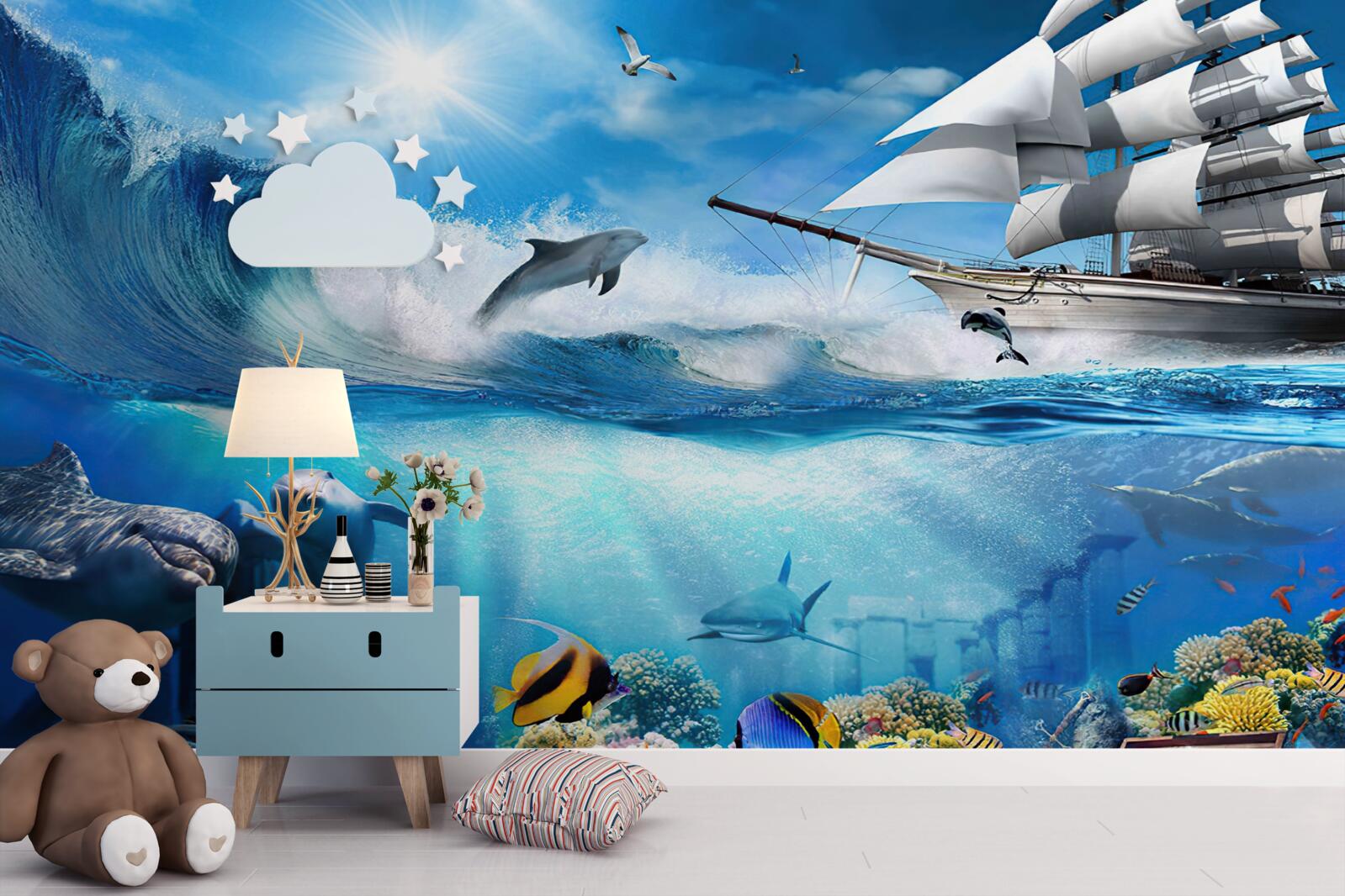 Fototapeta loď a vodný vesmír pod ňou