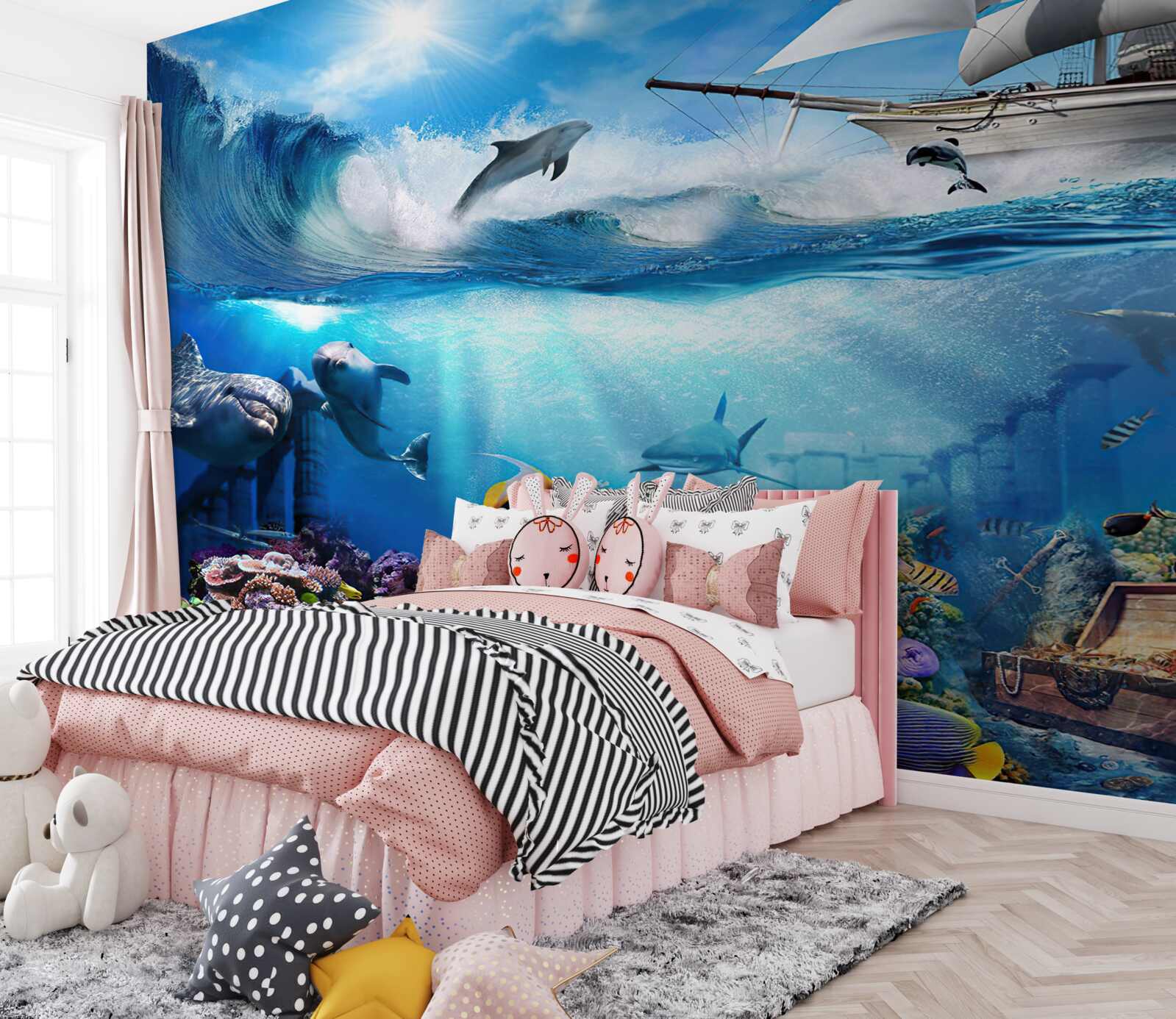 Fototapeta loď a vodný vesmír pod ňou