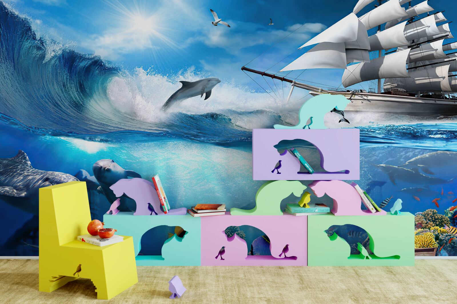 Fototapeta loď a vodný vesmír pod ňou