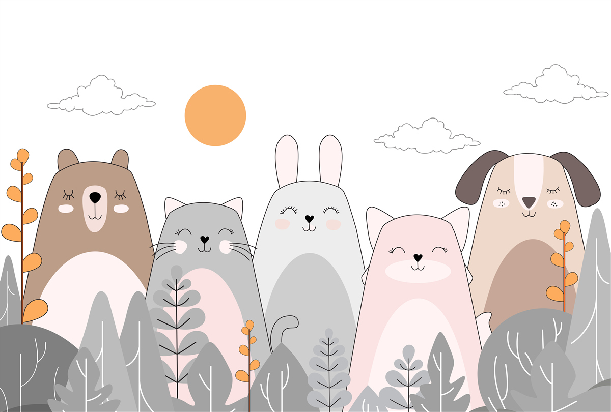 Fototapeta päť šťastne sa usmievajúcich zvierat