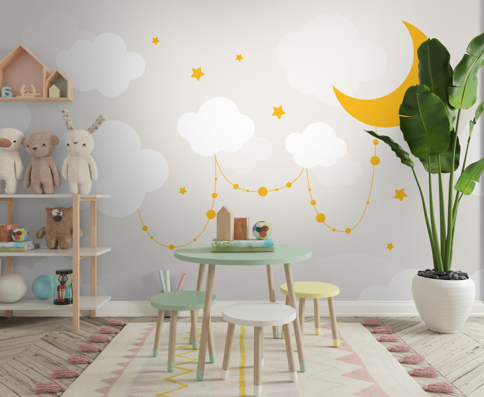 Fototapeta mesiac má zlatý odtieň a malé hviezdy