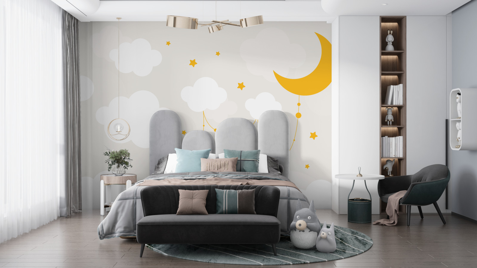 Fototapeta mesiac má zlatý odtieň a malé hviezdy