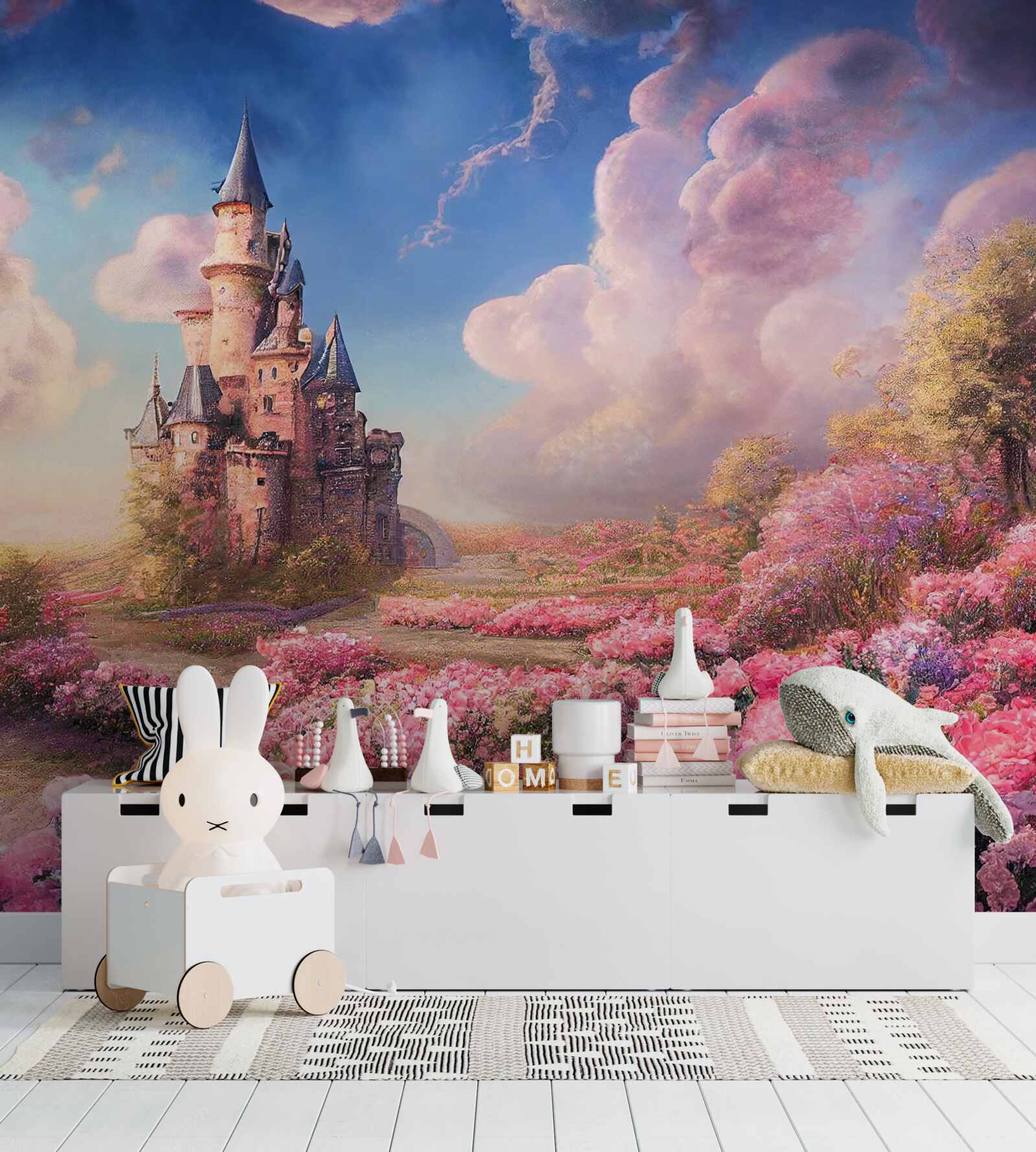 Fototapeta medová dedina s rastlinami na pozadí čarovného kaštieľa