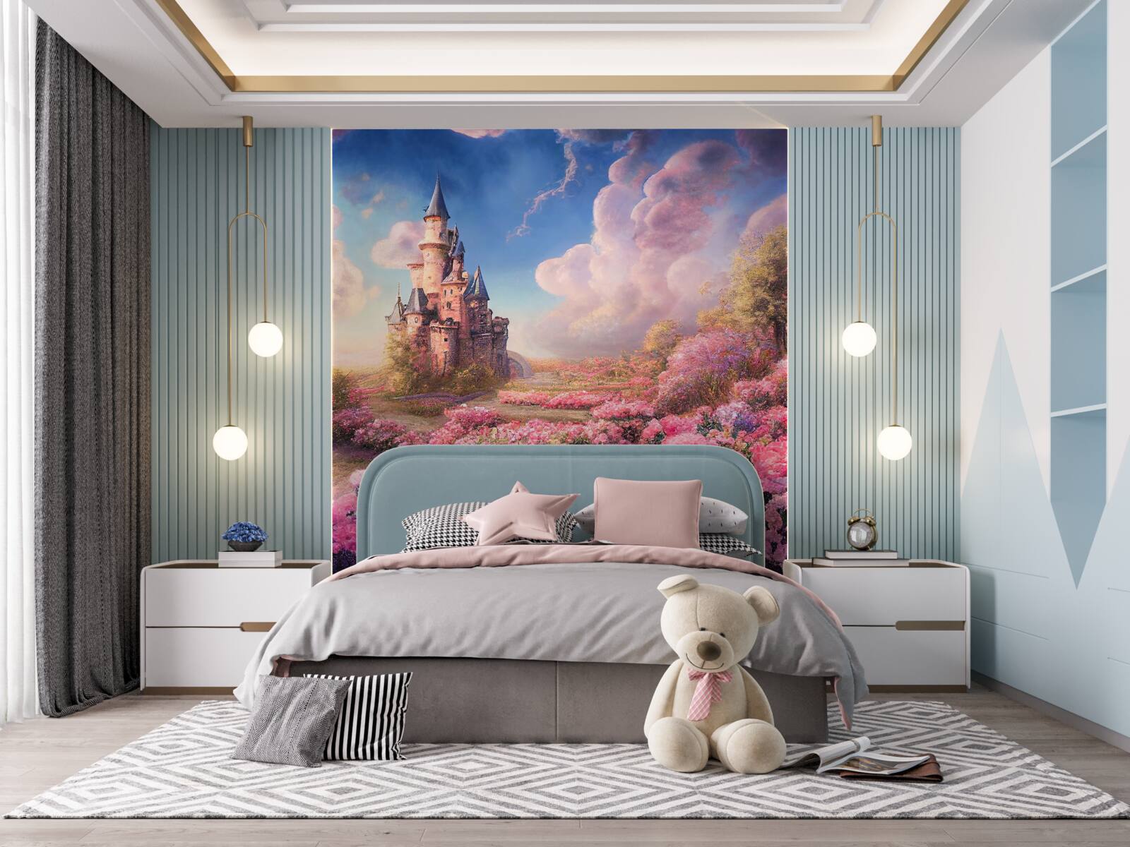 Fototapeta medová dedina s rastlinami na pozadí čarovného kaštieľa