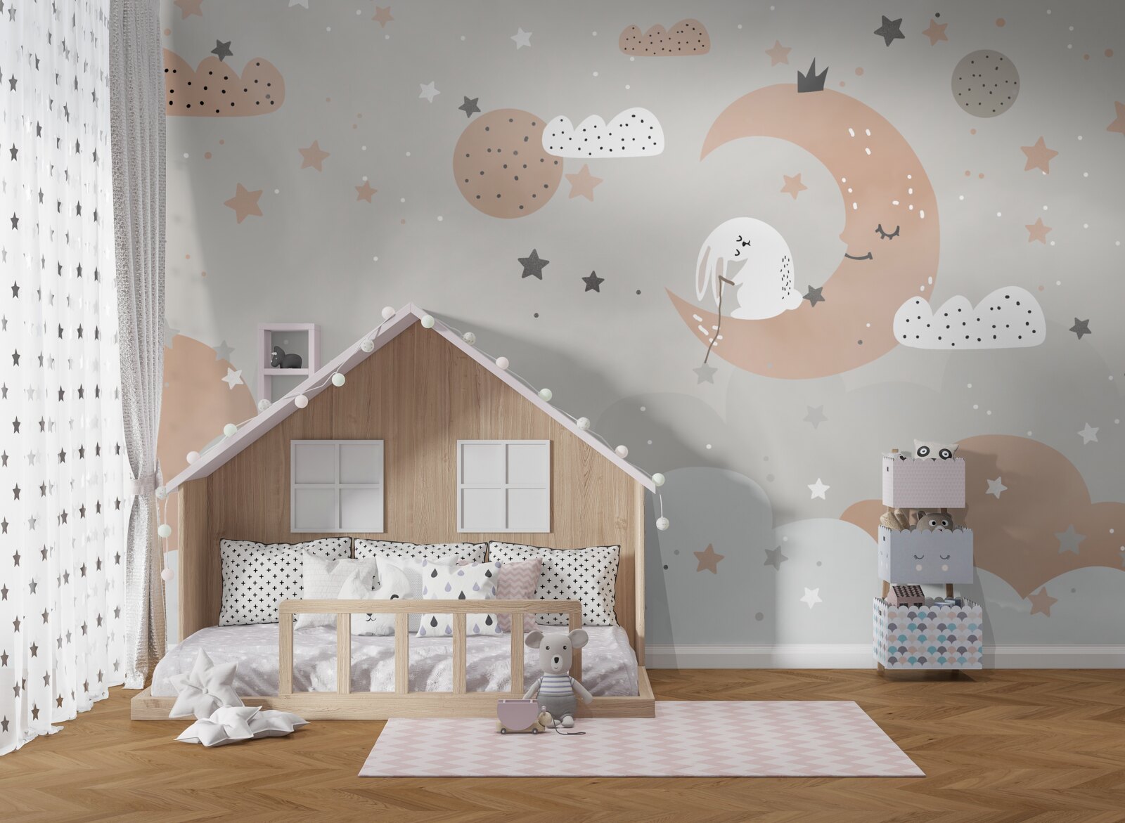 Fototapeta lunárny biely králik zbiera hviezdy