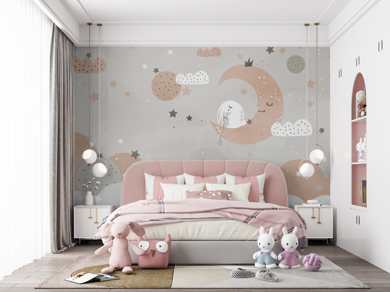 Fototapeta lunárny biely králik zbiera hviezdy