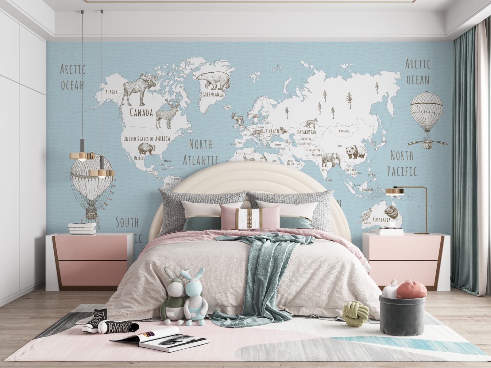 Fototapeta glóbus zobrazujúci zvieratá a lietajúce predmety