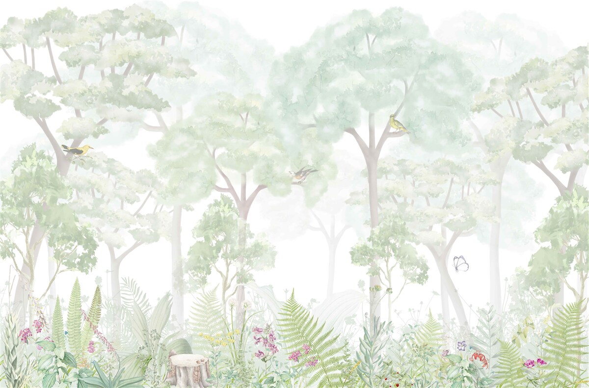 Fototapeta les namaľovaný bledými odtieňmi akvarelu