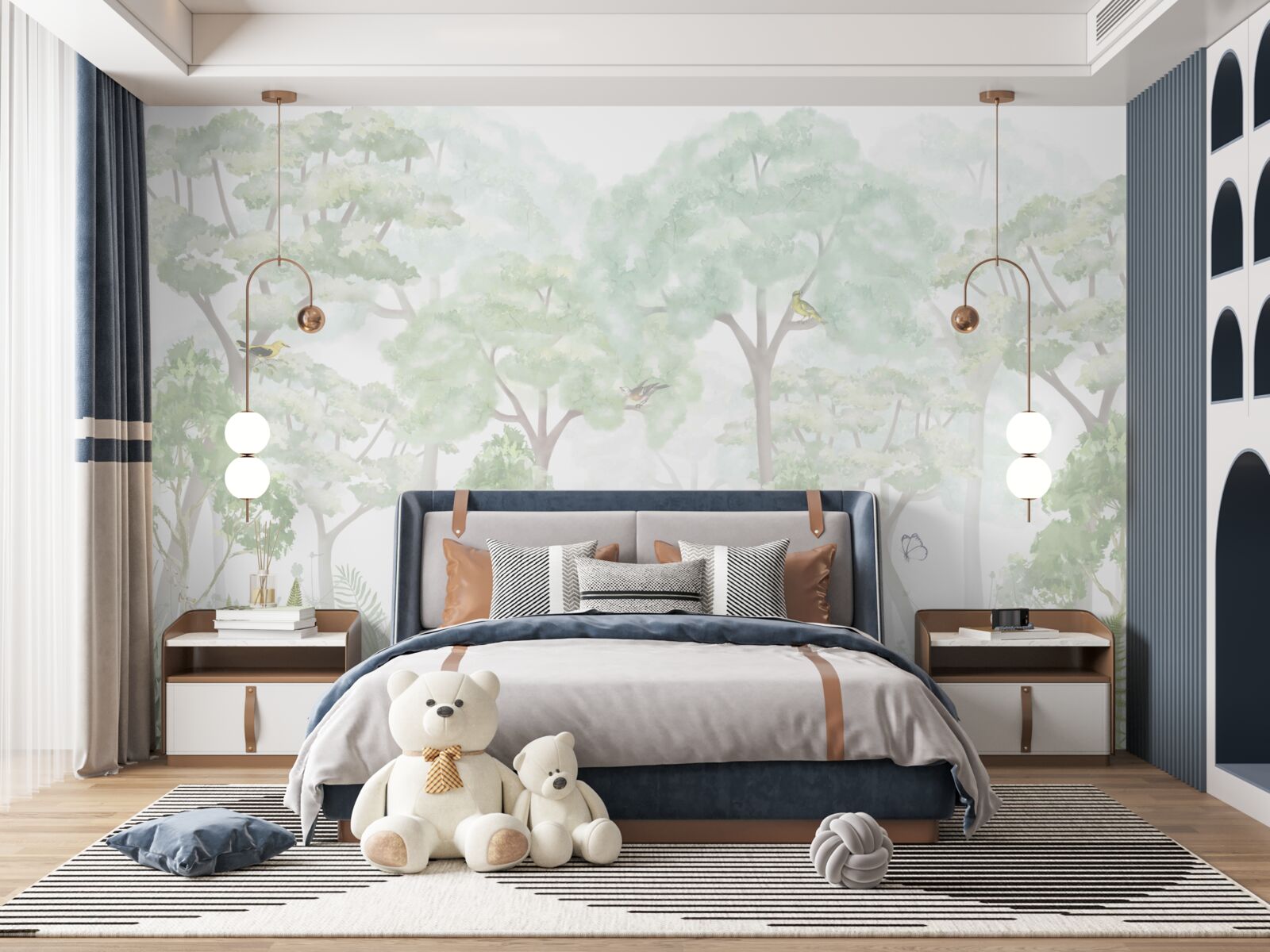 Fototapeta les namaľovaný bledými odtieňmi akvarelu