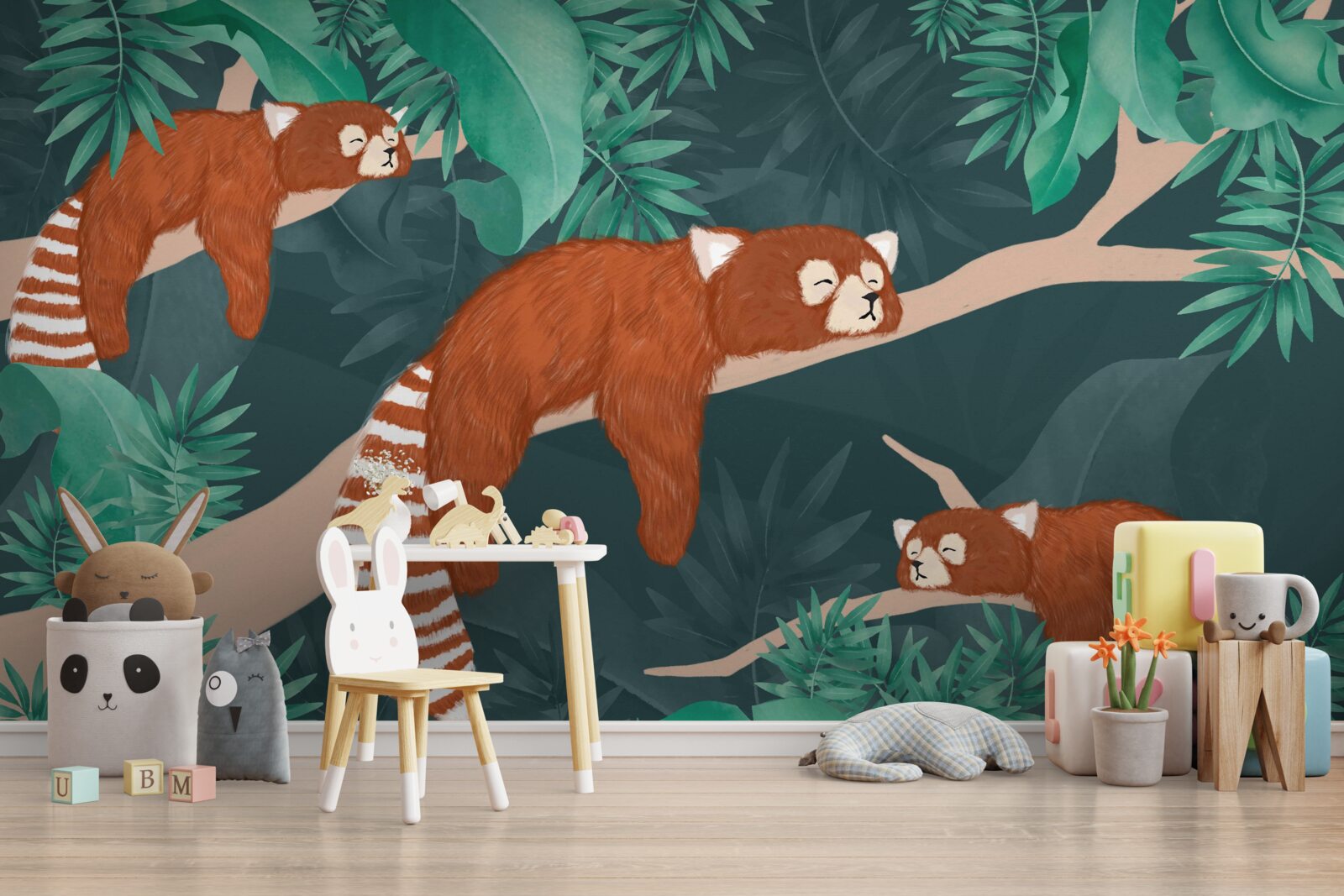 Fototapeta oranžové pandy odpočívajú na konároch