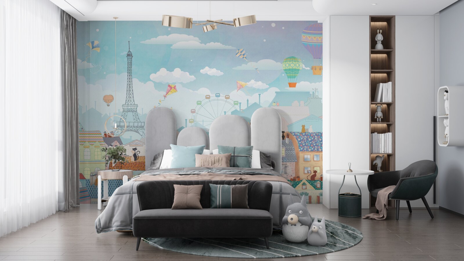 Fototapeta Parížske krajiny priťahujú pozornosť mačiek na strechách