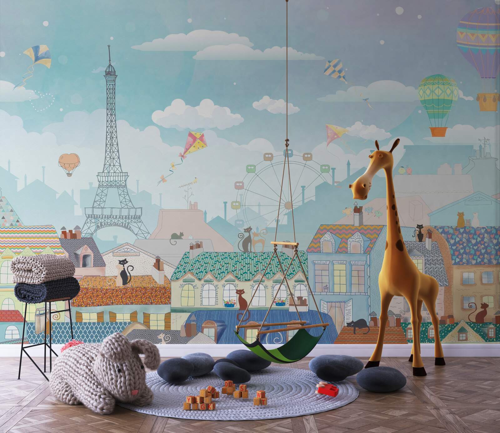 Fototapeta Parížske krajiny priťahujú pozornosť mačiek na strechách