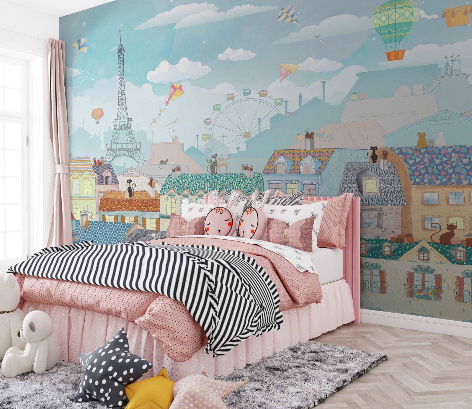 Fototapeta Parížske krajiny priťahujú pozornosť mačiek na strechách