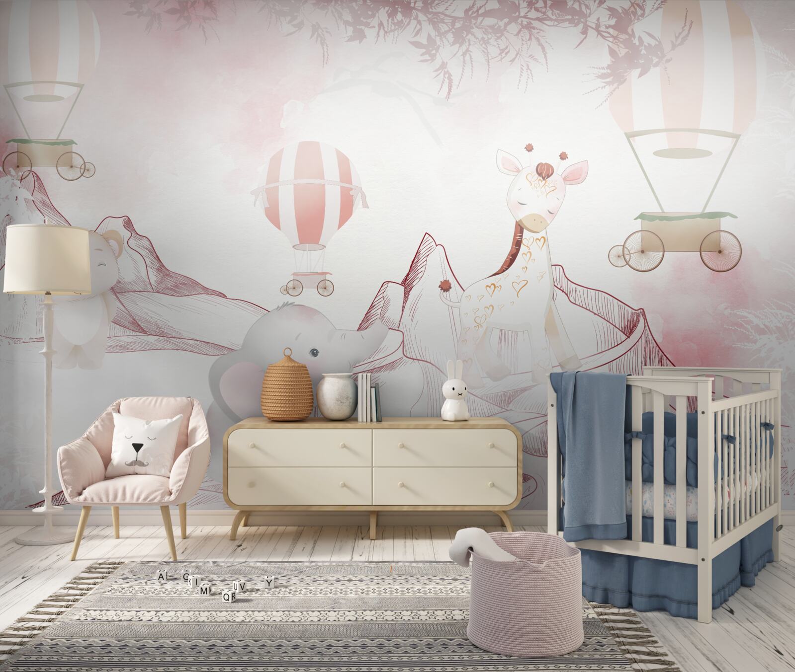 Fototapeta svetloružové zvieratká a lietajúce gule