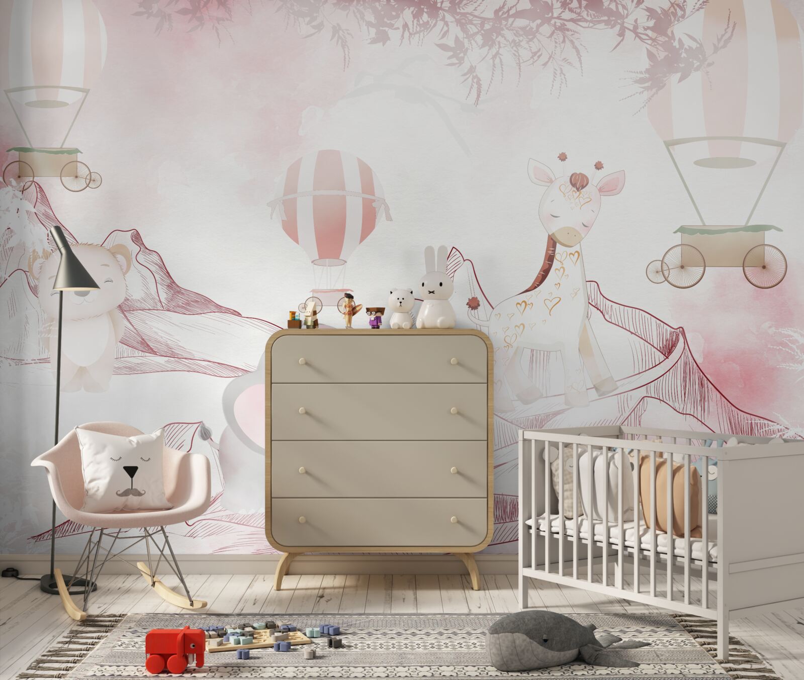 Fototapeta svetloružové zvieratká a lietajúce gule