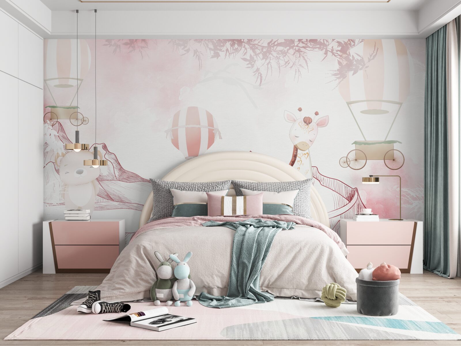 Fototapeta svetloružové zvieratká a lietajúce gule