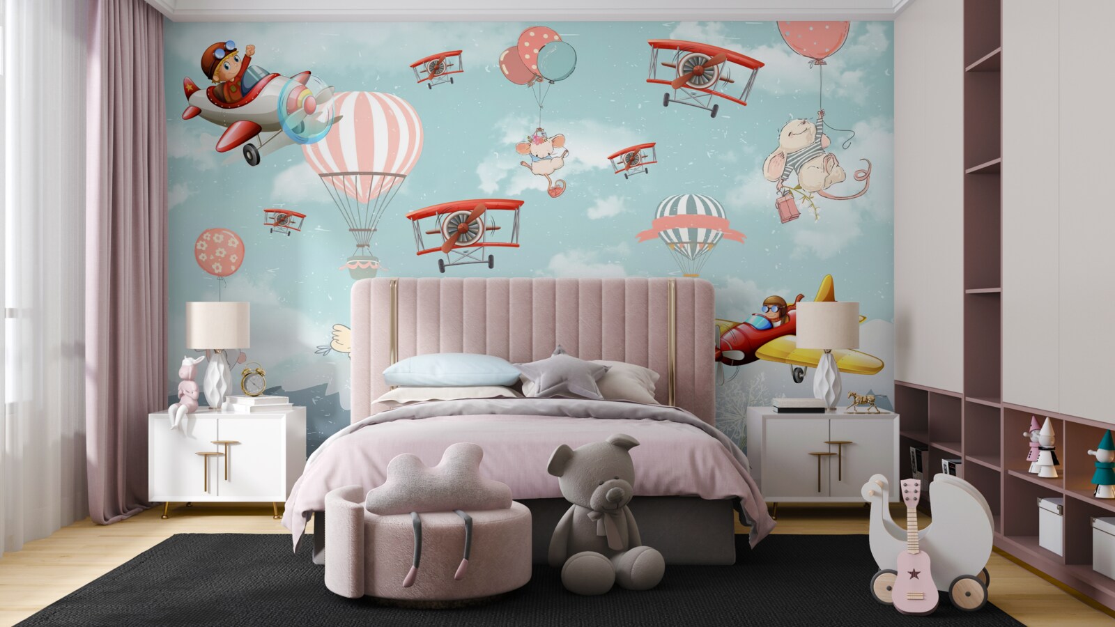 Fototapeta Okolo lietajú pandy na bicykli a iná fauna