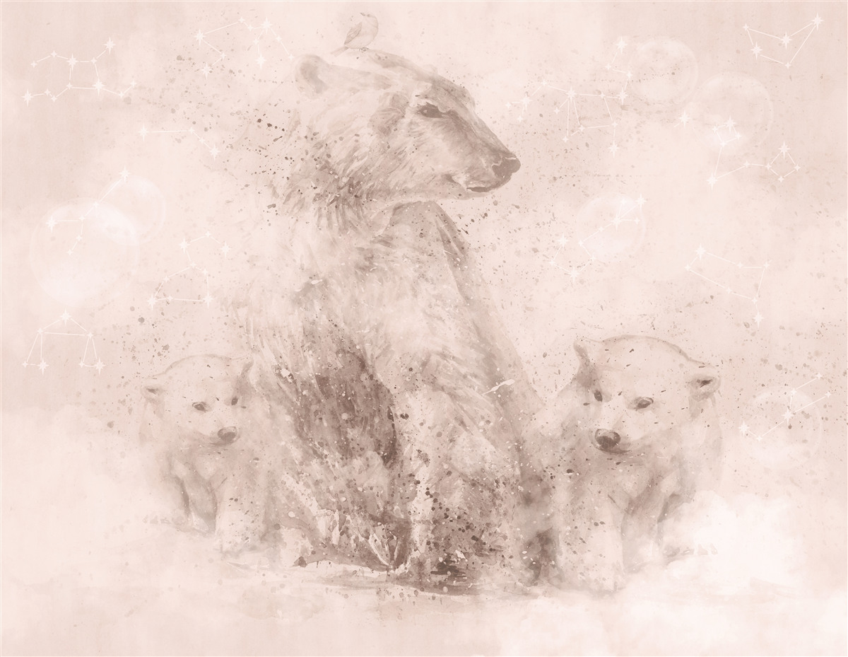 Fototapeta medvedica so svojimi mláďatami