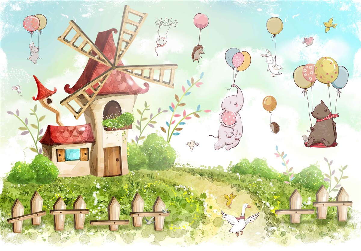 Fototapeta stvorenia plávajú nad zemou v balónoch