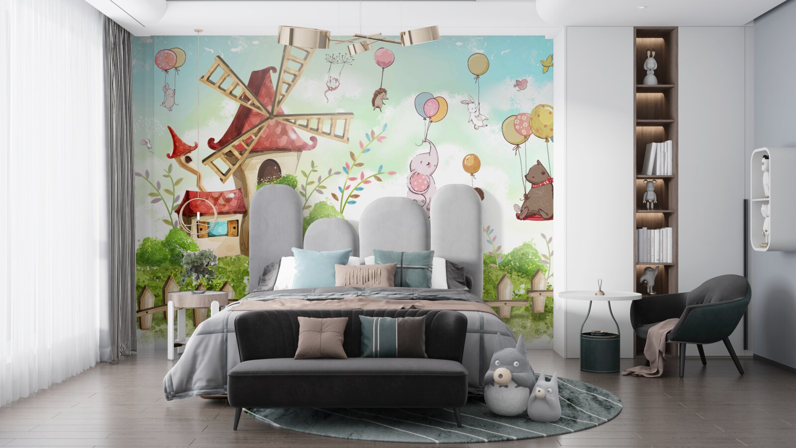 Fototapeta stvorenia plávajú nad zemou v balónoch