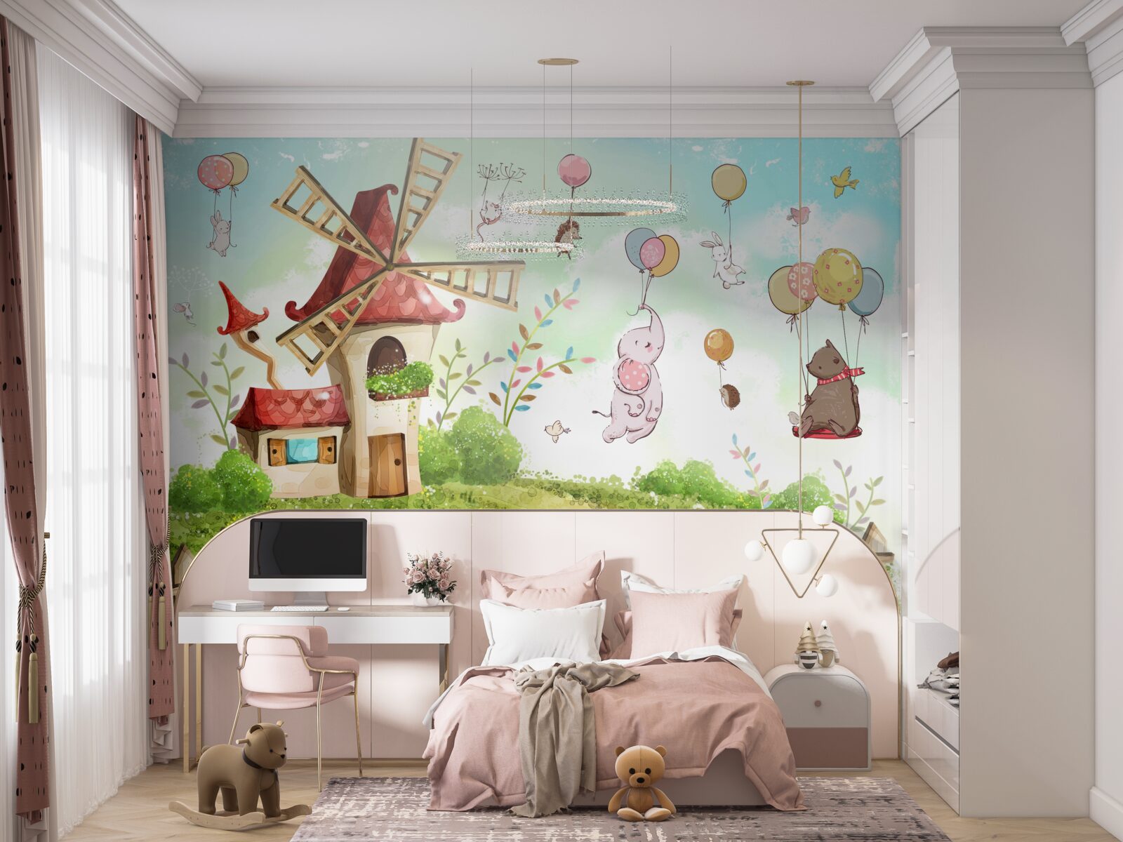 Fototapeta stvorenia plávajú nad zemou v balónoch