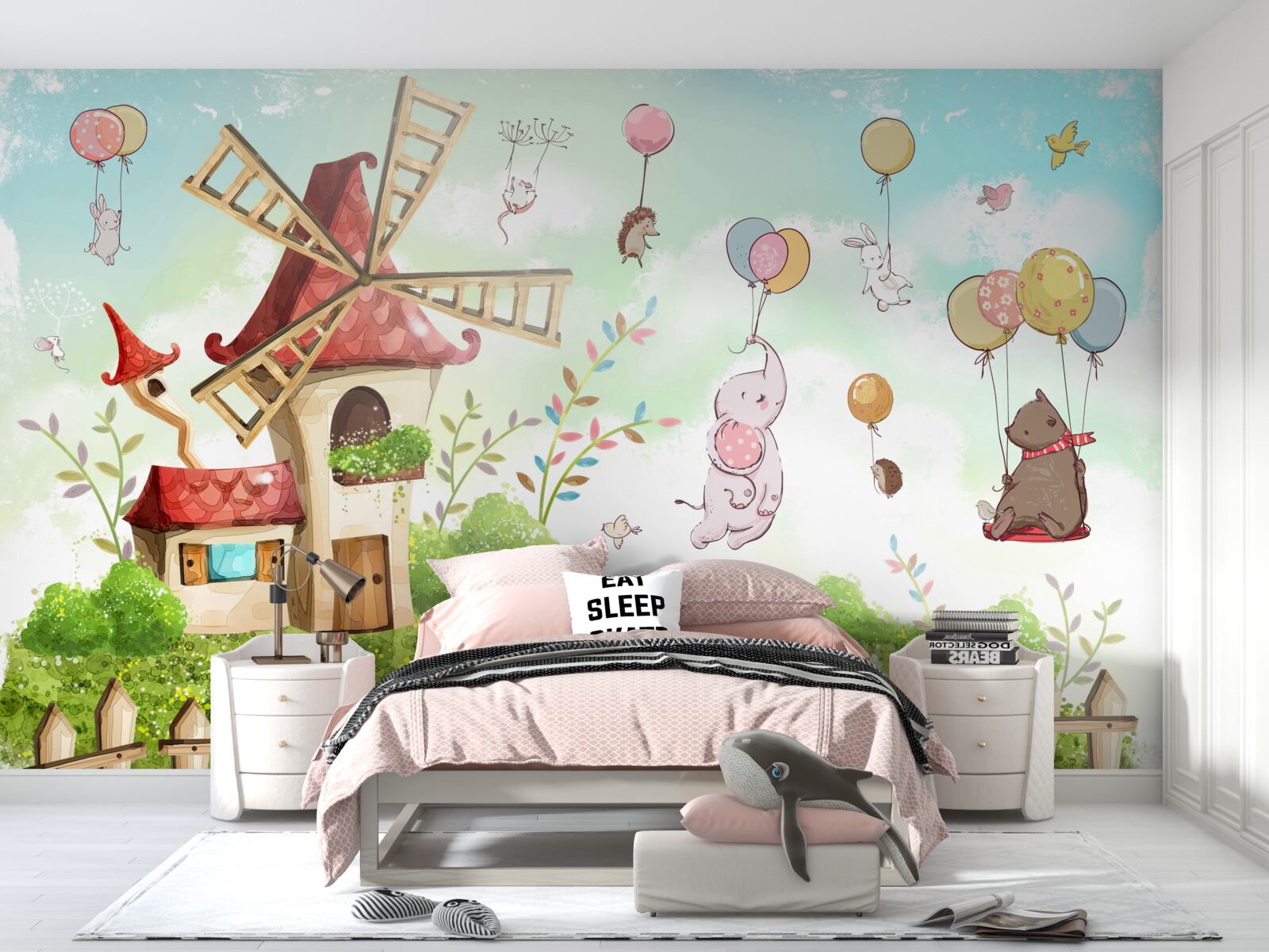 Fototapeta stvorenia plávajú nad zemou v balónoch