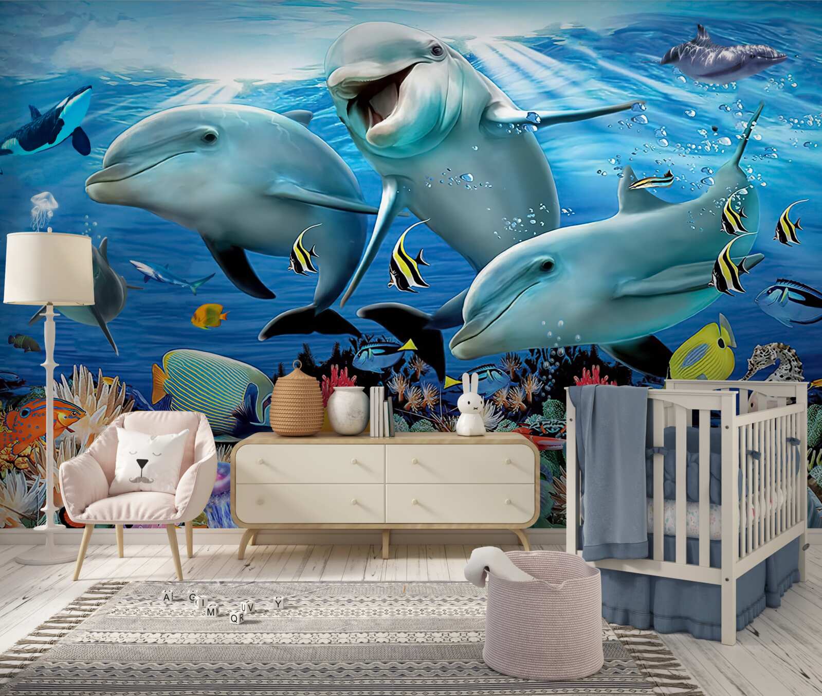 Fototapeta delfíny a ryby sa usmievajú pod vodou