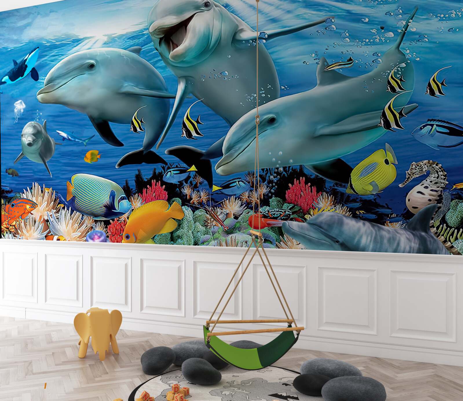 Fototapeta delfíny a ryby sa usmievajú pod vodou
