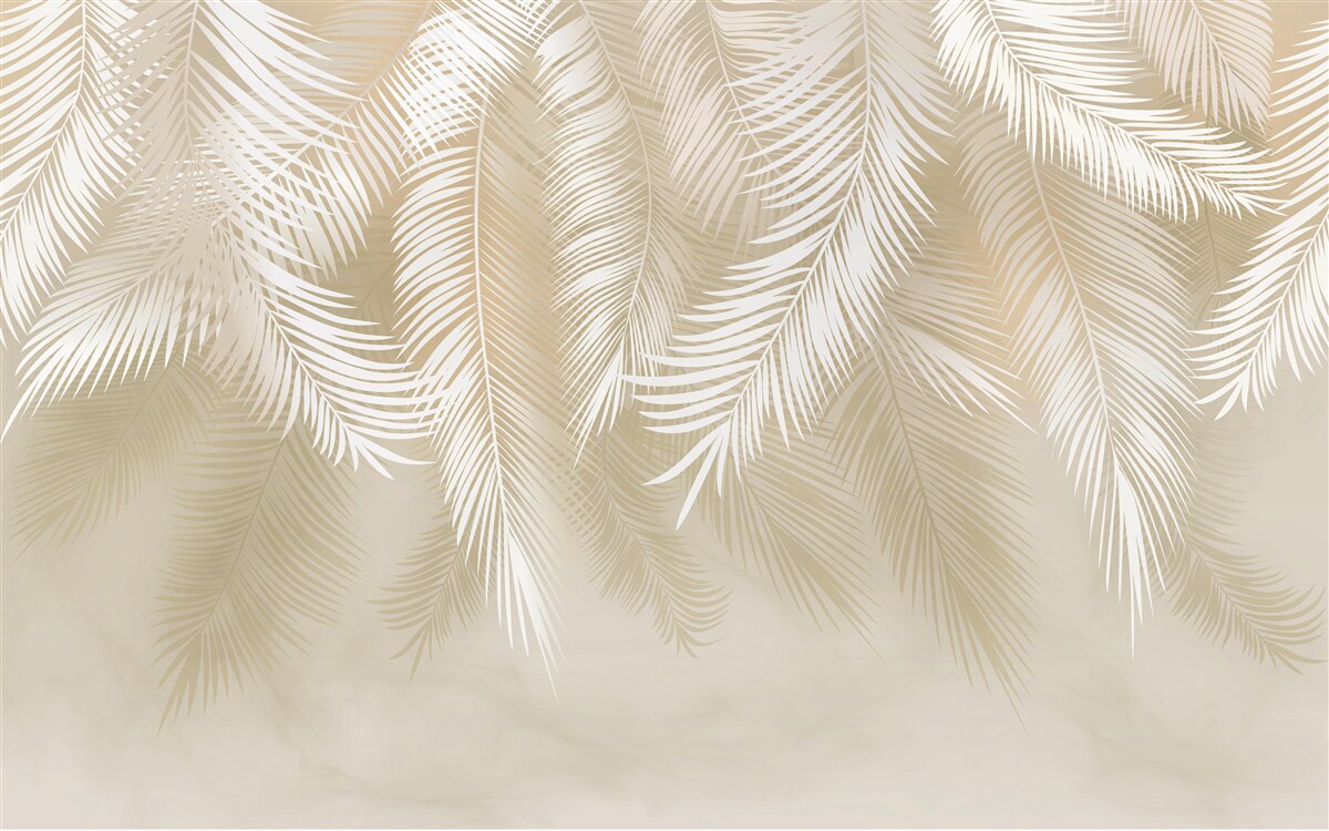 Fototapeta palmové listy sú biele na béžovom pozadí