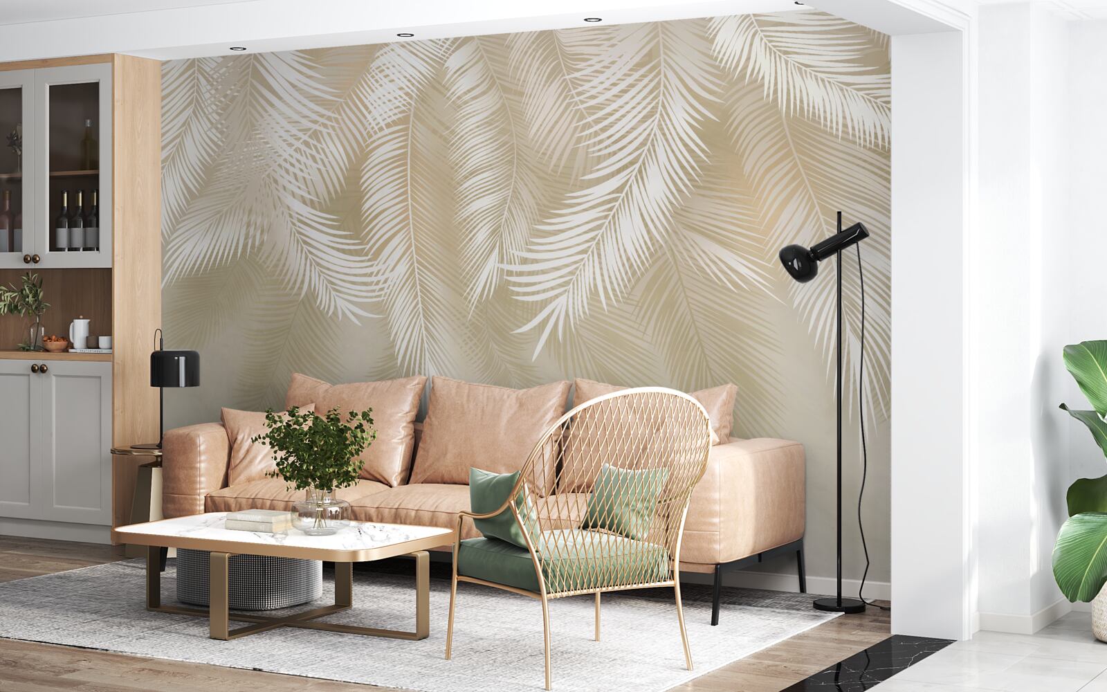 Fototapeta palmové listy sú biele na béžovom pozadí