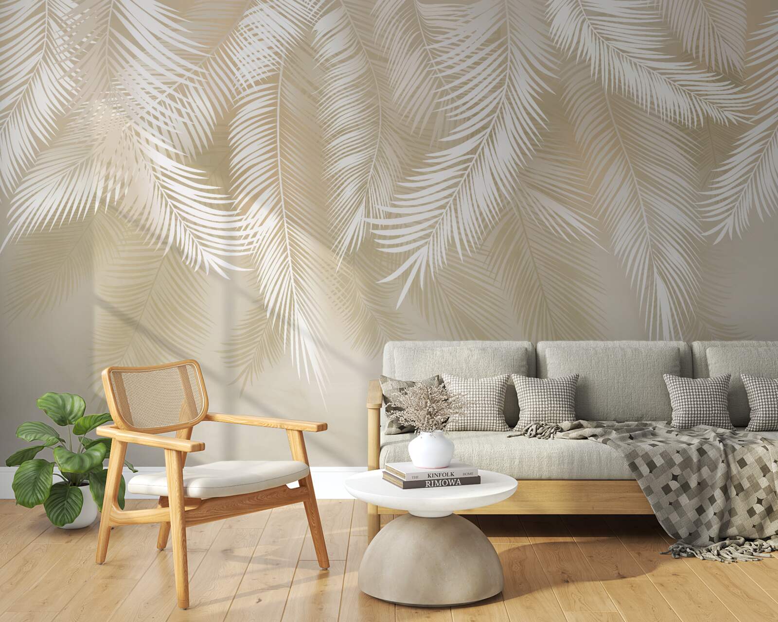 Fototapeta palmové listy sú biele na béžovom pozadí