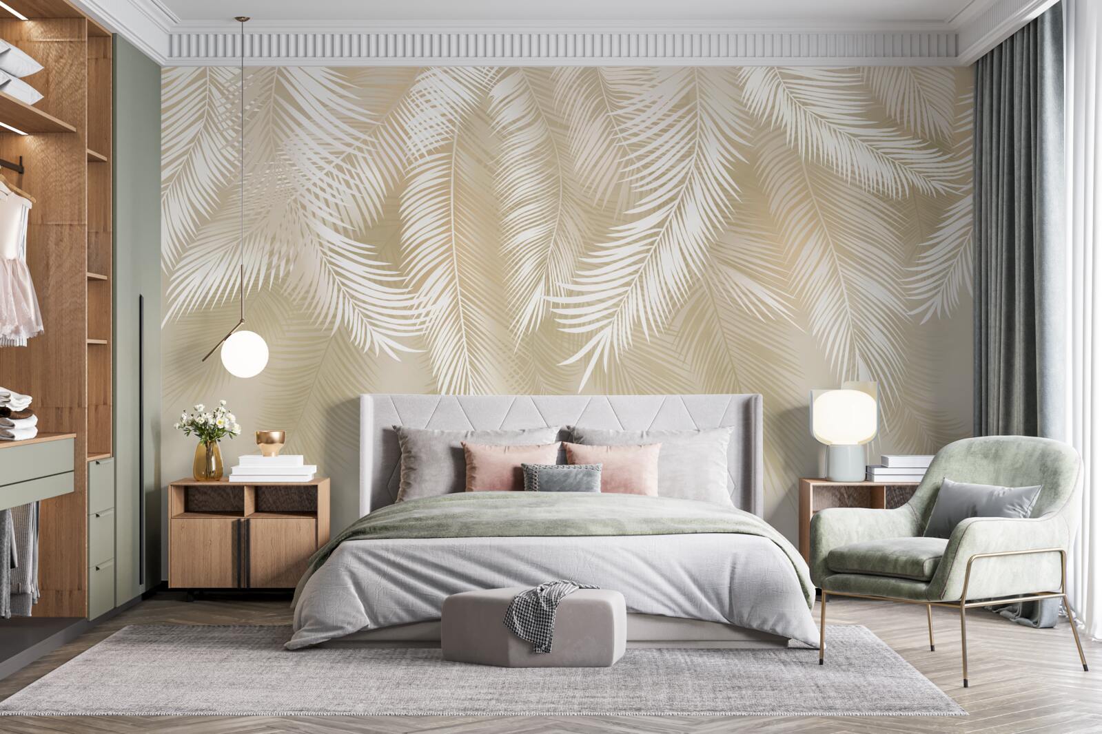 Fototapeta palmové listy sú biele na béžovom pozadí