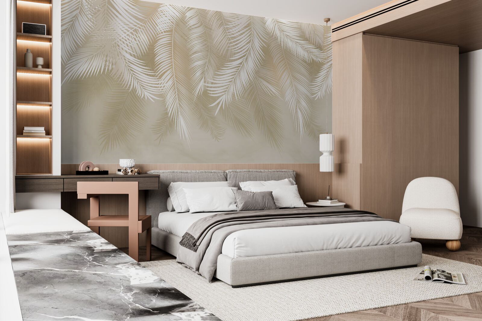 Fototapeta palmové listy sú biele na béžovom pozadí