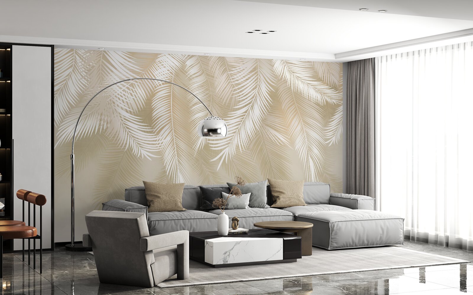 Fototapeta palmové listy sú biele na béžovom pozadí