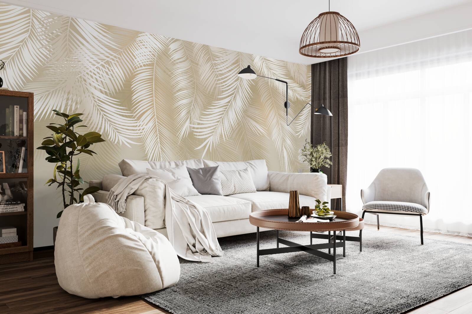 Fototapeta palmové listy sú biele na béžovom pozadí