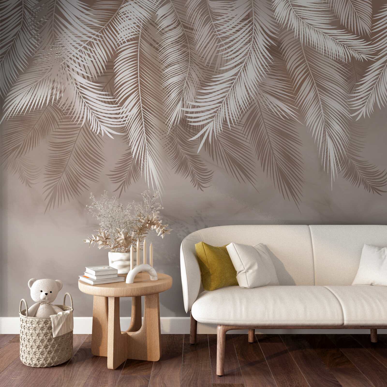 Fototapeta visiace palmové listy boli posypané bielou farbou