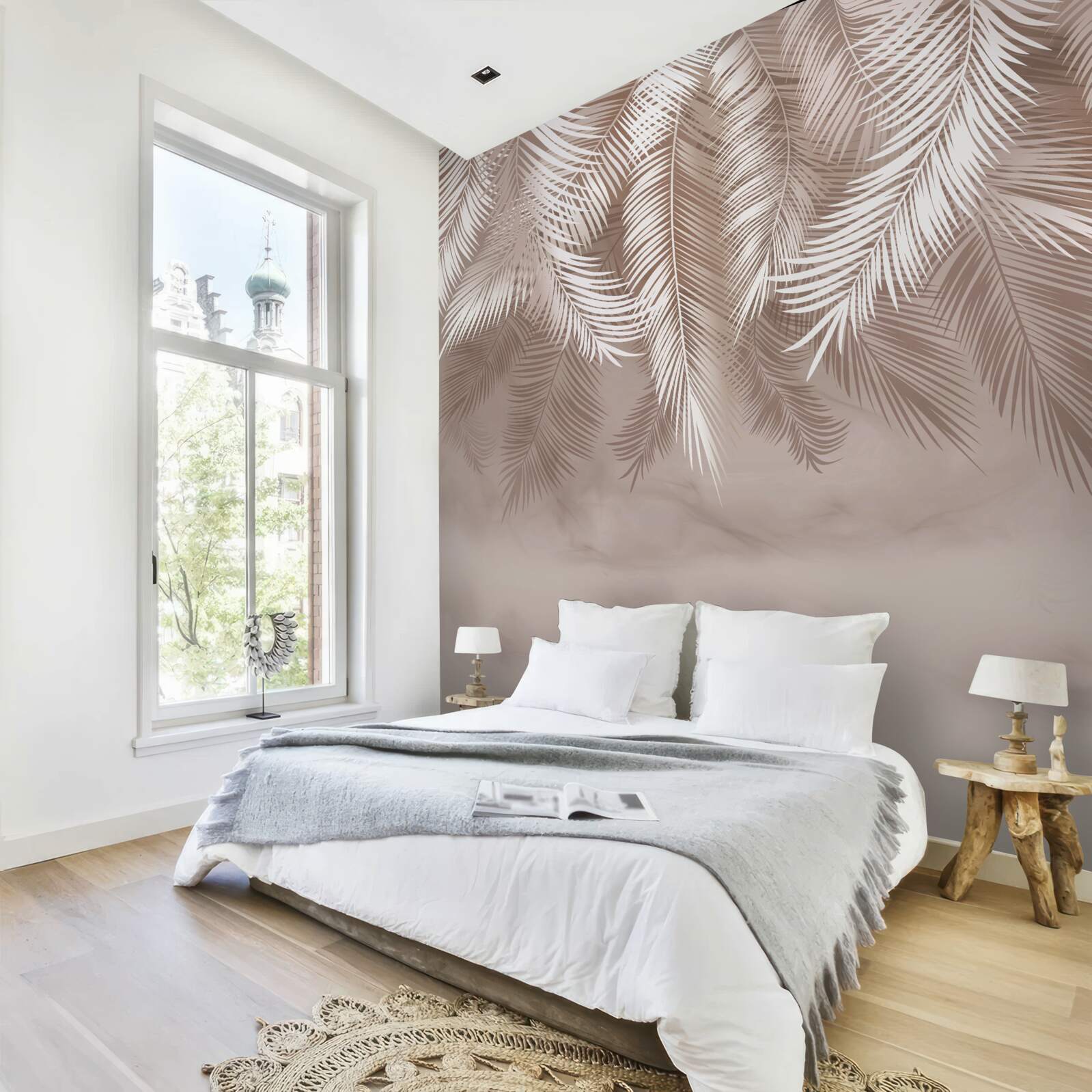 Fototapeta visiace palmové listy boli posypané bielou farbou