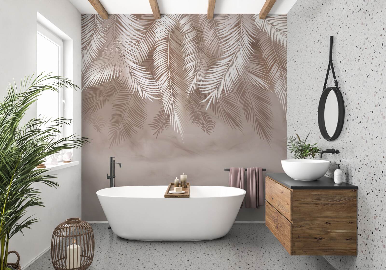 Fototapeta visiace palmové listy boli posypané bielou farbou