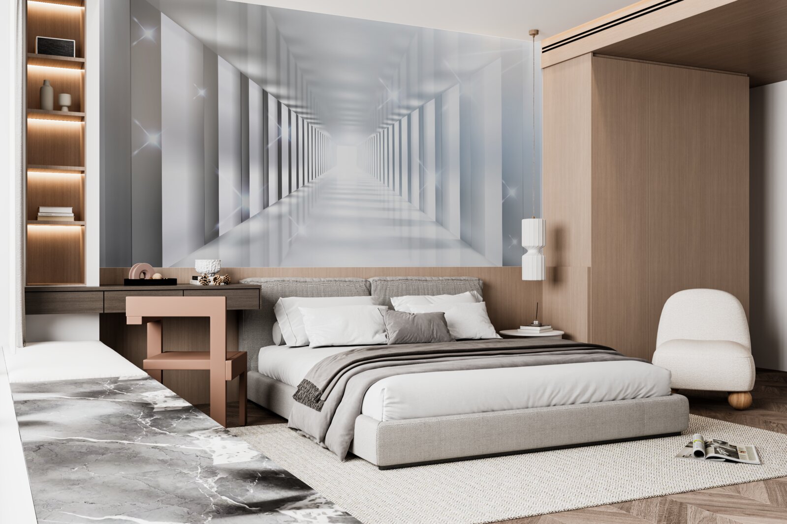 Fototapeta nekonečný tunel visiaci nad mestom