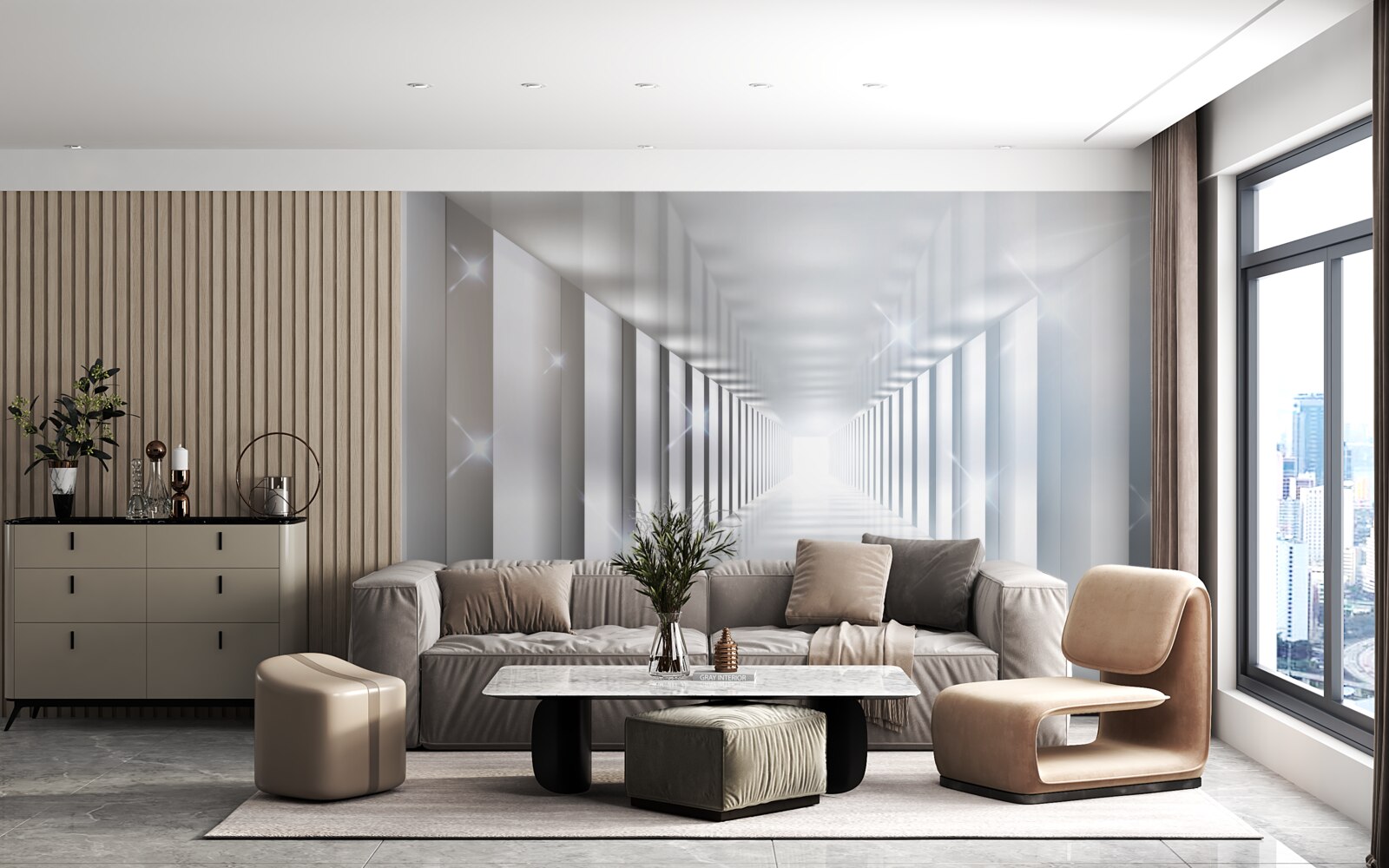 Fototapeta nekonečný tunel visiaci nad mestom