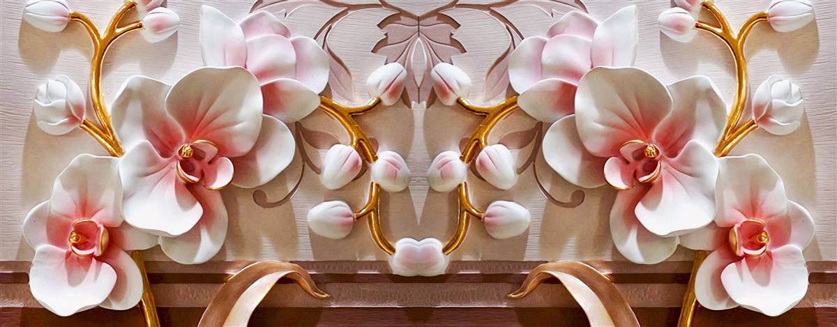 Fototapeta orchidey s červeným jadrom na bielom kvetinovom pozadí