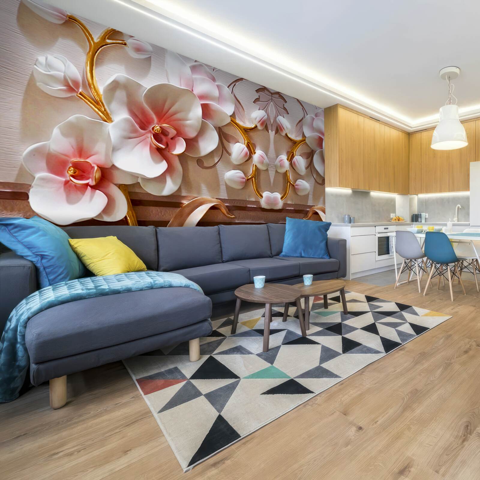 Fototapeta orchidey s červeným jadrom na bielom kvetinovom pozadí