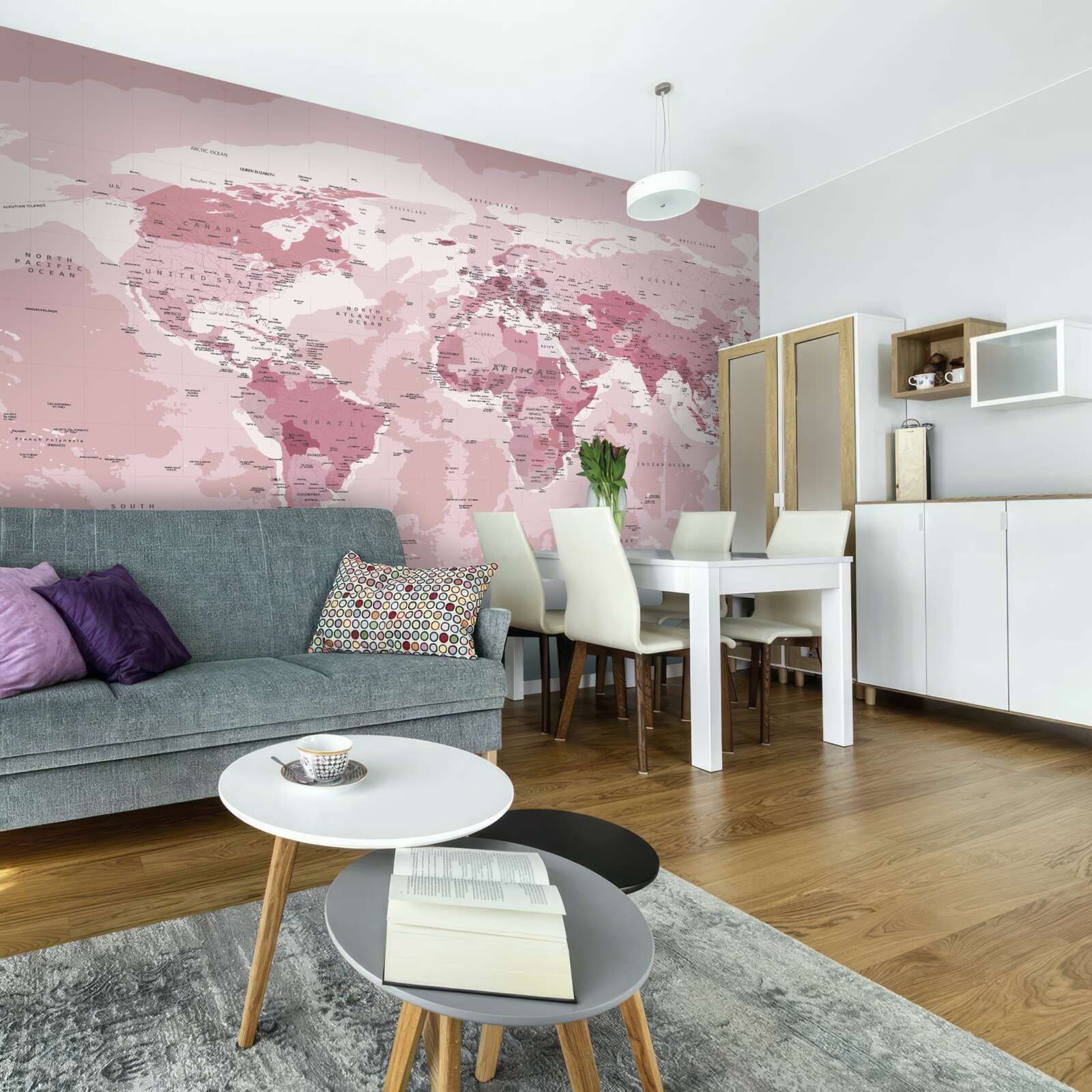 Fototapeta štandardná geografická mapa v ružových farbách