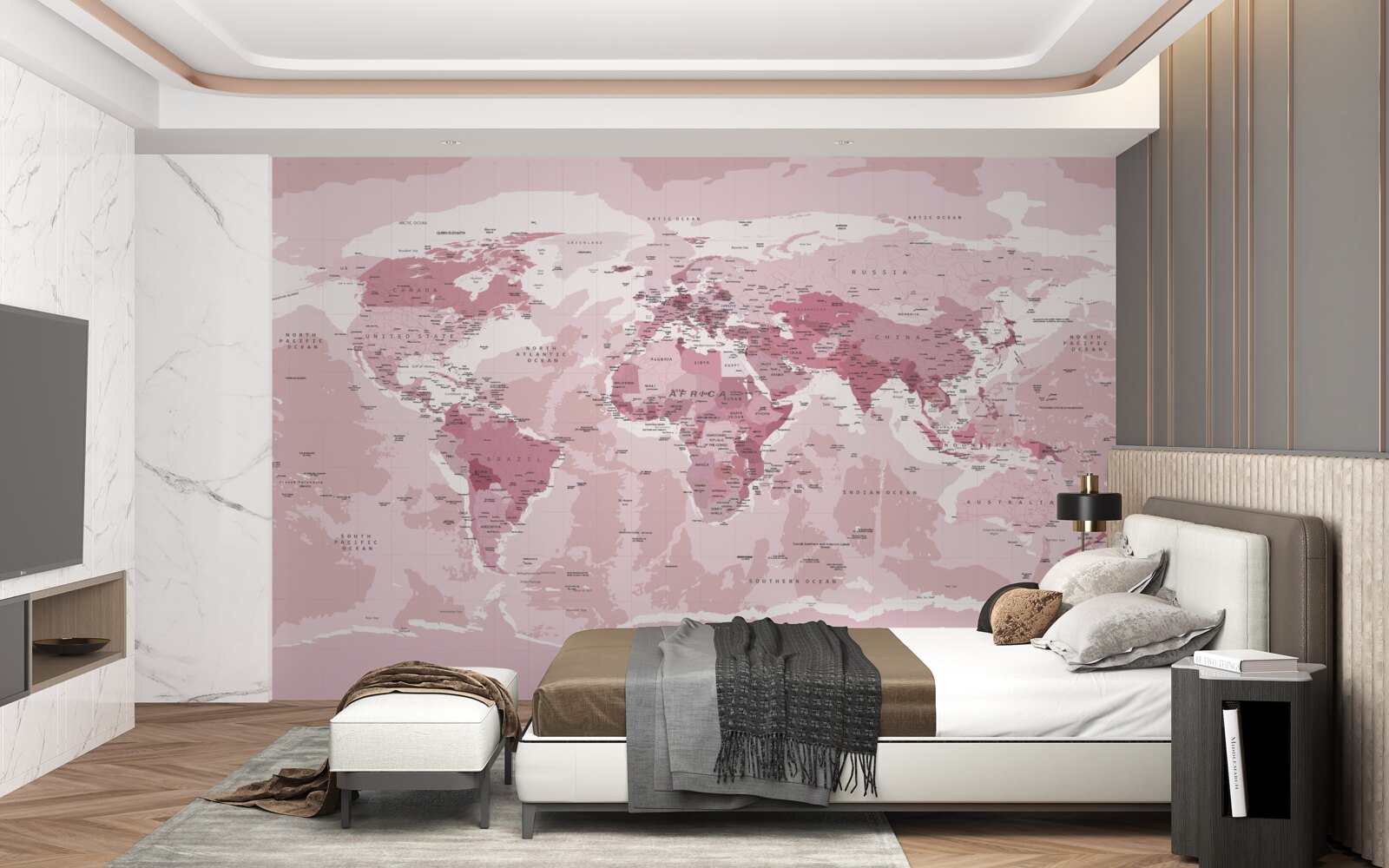 Fototapeta štandardná geografická mapa v ružových farbách