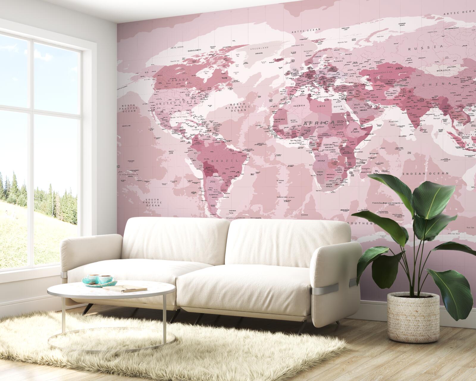 Fototapeta štandardná geografická mapa v ružových farbách