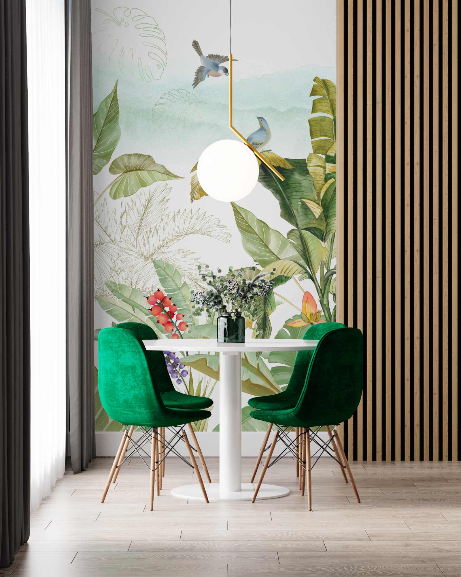 Fototapeta vtáky radi odpočívajú na tropických listoch