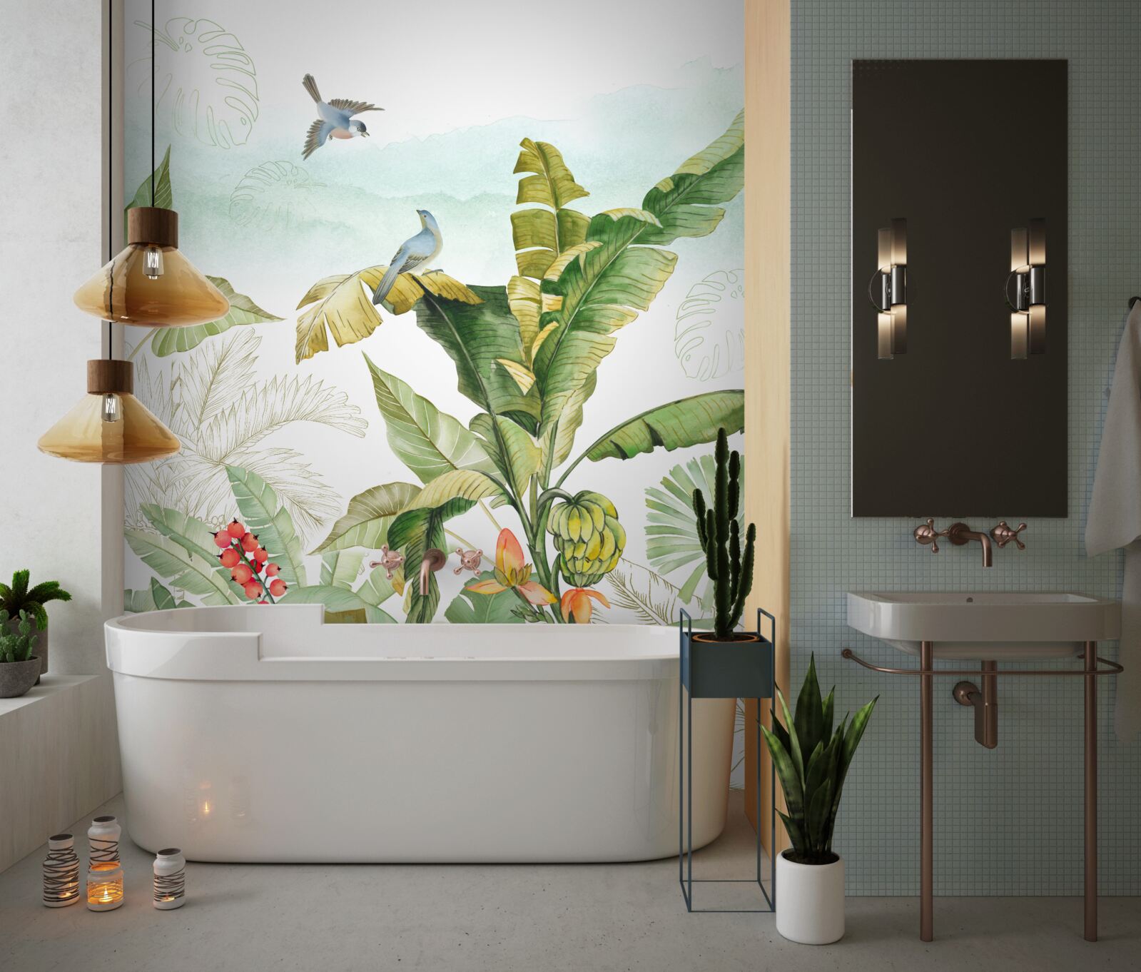 Fototapeta vtáky radi odpočívajú na tropických listoch