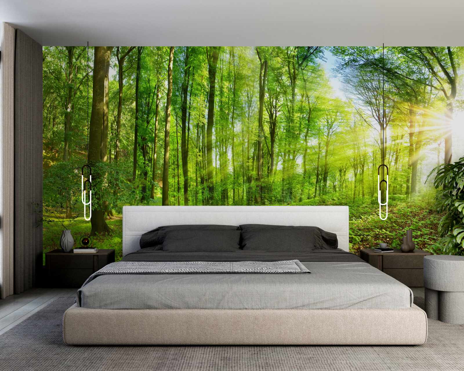 Fototapeta Svitanie v lese, kde vládnu zelené listy